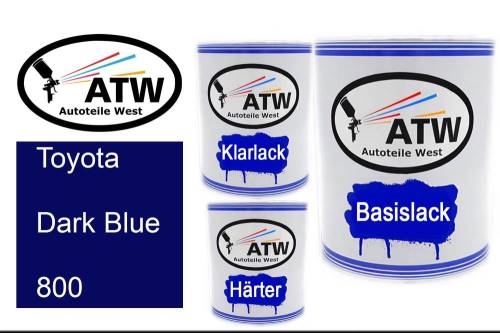 Toyota, Dark Blue, 800: 1L Lackdose + 1L Klarlack + 500ml Härter - Set, von ATW Autoteile West.
